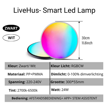 LiveHus - Intelligente runde WLAN-LED-Deckenleuchte 